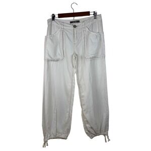 Free People Womens 6 White Drawstring Hem Crop Pants‎ Utility Pockets Slouchy